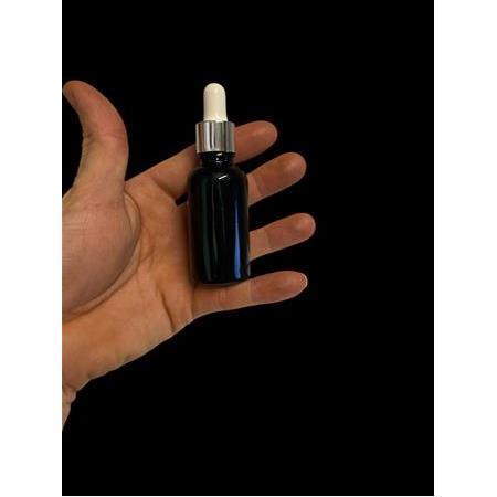 30 cc Siyah Cam Şişe Metal Gümüş Kapak