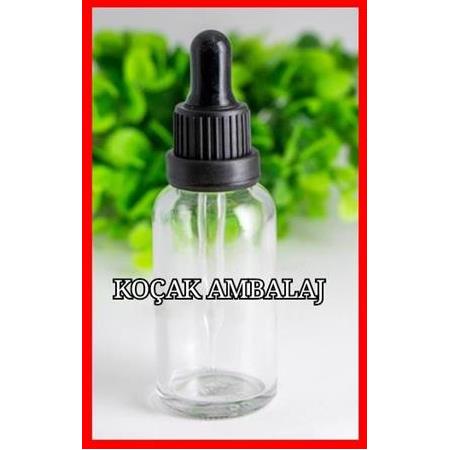 30 cc Şeffaf Renk Düz Siyah Kapaklı Damlalıklı Şişe